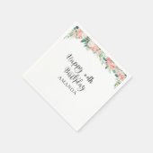 誕生日ANY AGE水彩赤面ピンクフローラエッジ スタンダードカクテルナプキン (角)