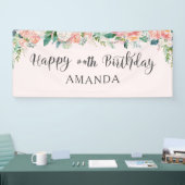 誕生日ANY AGE水彩赤面ピンクフローラ 横断幕 (トレードショー)