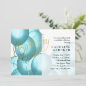 誕生日Bashターコイズバルーン任意の色バック 招待状 (スタンド正面)