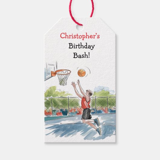 誕生日Bash:バスケと誇大感謝 ギフトタグ (正面)