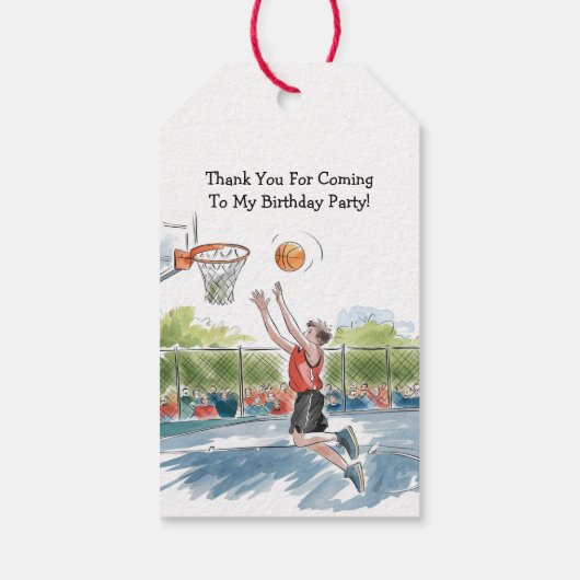 誕生日Bash:バスケと誇大感謝 ギフトタグ (裏面)