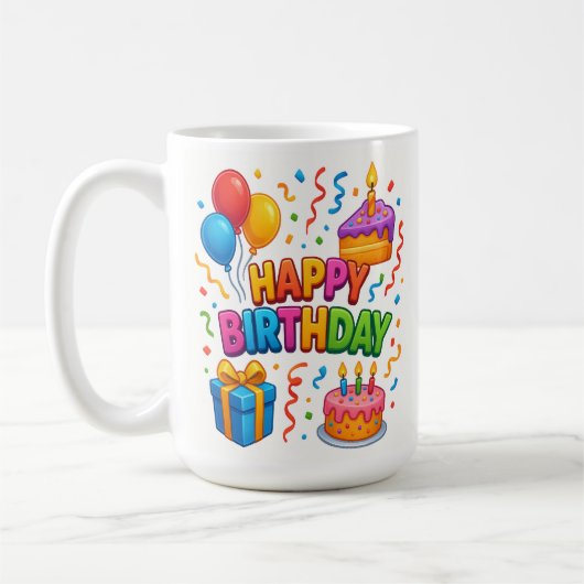 誕生日Bash:紙吹雪お祝いMug コーヒーマグカップ (左)
