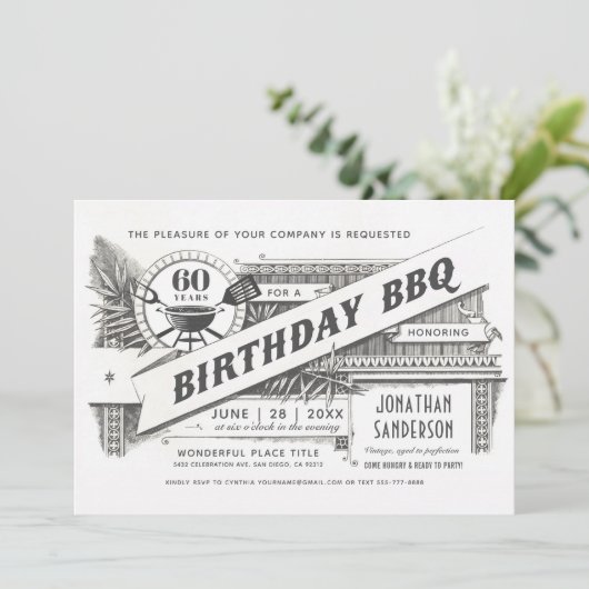 誕生日BBQの招待状|の最高のヴィンテージ 招待状 (スタンド正面)