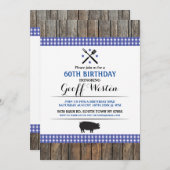 誕生日BBQ年齢の青いブタのローストの木製の招待 招待状 (正面/裏面)