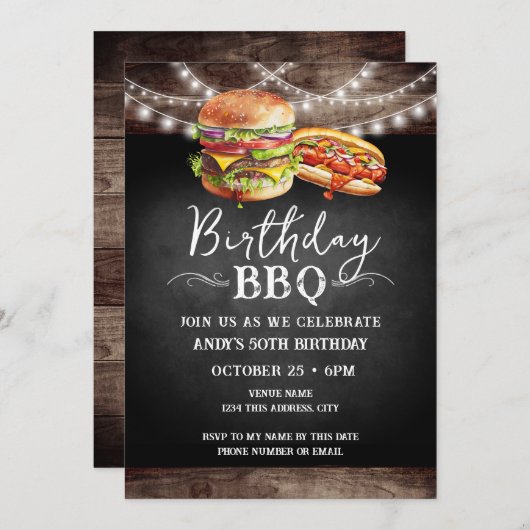 誕生日BBQ 50番目の誕生日招待状 招待状 (正面/裏面)