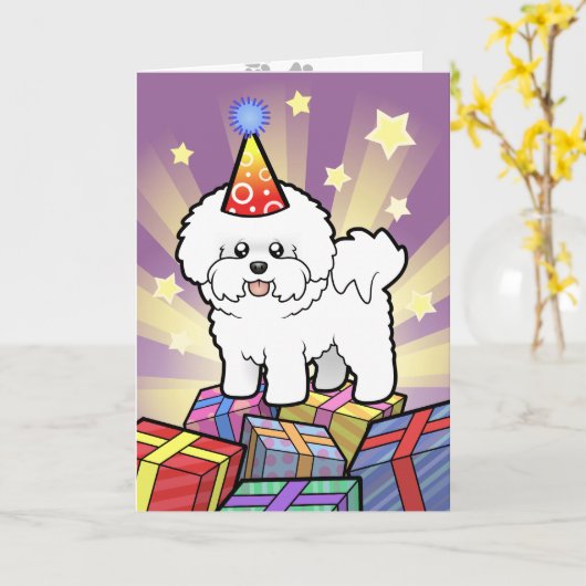 誕生日Bichon Frise カード (黄色い花)