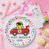誕生日DUCKレースカーボーイレッドレーシングキッド名 ペーパープレート (パーティー)