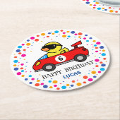 誕生日DUCKレースカーボーイレッドレーシングキッド名 ラウンドペーパーコースター (アングル)