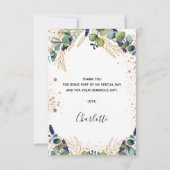 誕生日eucalyptus緑のグリッタースクリプト サンキューカード (裏面)
