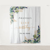 誕生日eucalyptus緑の素朴な木名 タペストリー (正面)