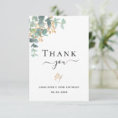 誕生日eucalyptus緑の金ゴールドエレガント脚本 サンキューカード (スタンド正面)