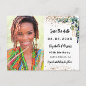 誕生日eucalyptus greenery photo save the date 案内ポストカード (正面)