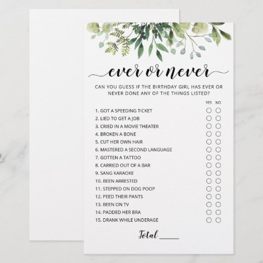 誕生日EverまたはNever Birthday Partyゲーム (正面/裏面)