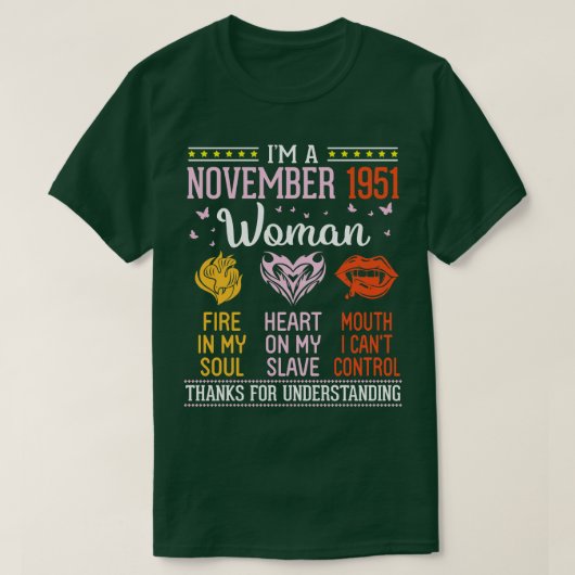 誕生日Im A 1951年11月の女性69年の火災 Tシャツ (デザイン正面)
