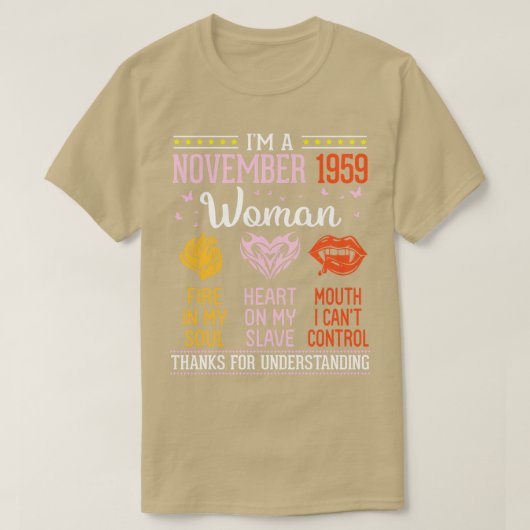 誕生日Im A 1959年11月の女性61年の火災 Tシャツ (デザイン正面)