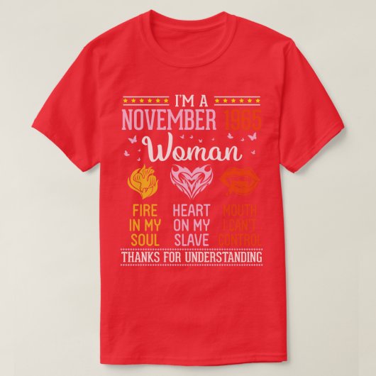 誕生日Im A 1965年11月の女性55年の火災 Tシャツ (デザイン正面)