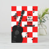誕生日INSERT名前/年齢ギター、赤/白/黒 招待状 (スタンド正面)