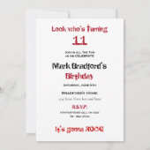 誕生日INSERT名前/年齢ギター、赤/白/黒 招待状 (裏面)