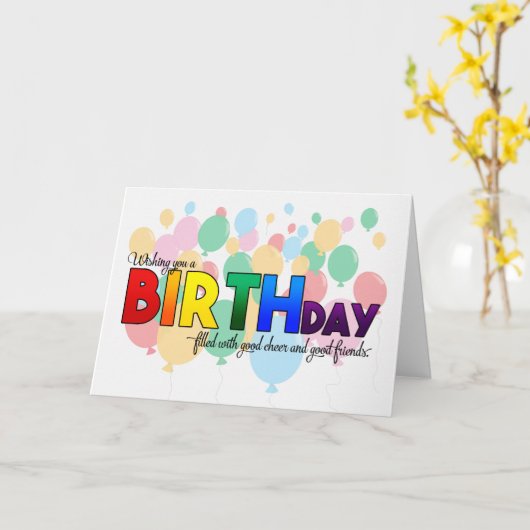 誕生日LGBTレインボーカラーテーマとバルーン カード (黄色い花)