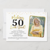 誕生日MAKING AGE Look Good写真金ゴールドブラック 招待状 (正面)