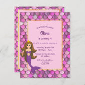 誕生日partynMermaidプリンセスピンク紫 ポストカード (正面/裏面)