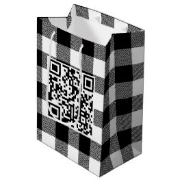 誕生日QRコード(バッファローPLaid) ミディアムペーパーバッグ