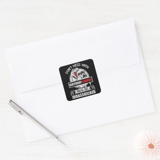 誕生日Saurus恐竜の家族と一緒に混乱しない スクエアシール (封筒)