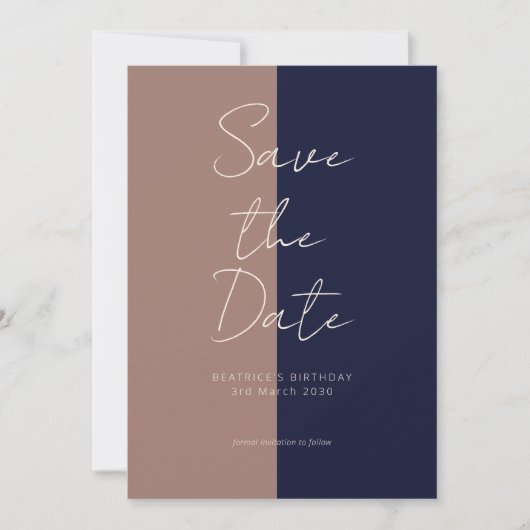 誕生日Save the Date Card Mocha & Navy Spots セーブザデート (正面)