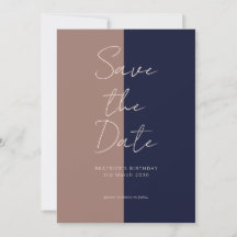 誕生日Save the Date Card Mocha & Navy Spots
