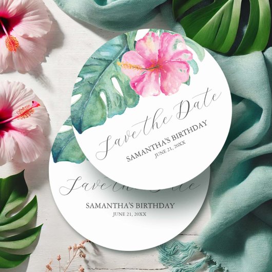誕生日Save The Date Tropicalテーマ ラウンドペーパーコースター