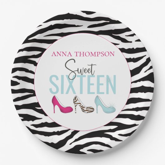 誕生日Sweet sixteenかわいい女カラフルの子の靴 ペーパープレート (正面)