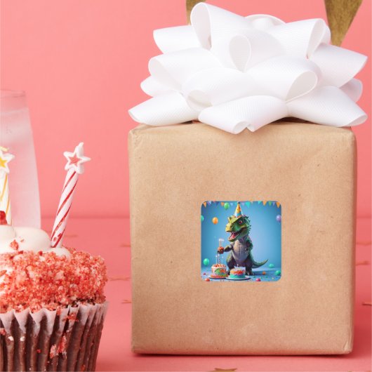 誕生日Tレックス スクエアシール (パーティー)