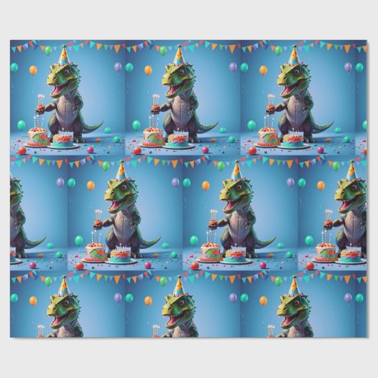 誕生日Tレックス ラッピングペーパー (フラット)