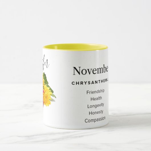 誕生月の花–11月のパーソナライズされたマグカップ マグカップ (中央)