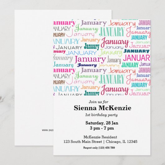 誕生月の1月 招待状 (正面/裏面)