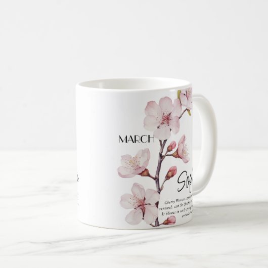 誕生月三月花パーソナライズされた コーヒーマグカップ (正面右)