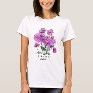 誕生月生まれの花の2月紫の花 Tシャツ