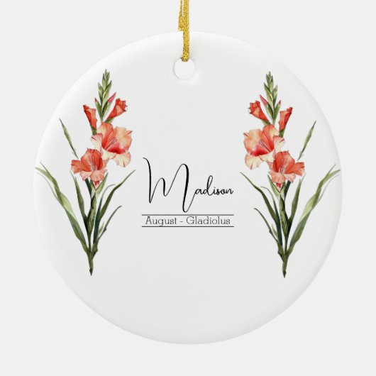 誕生月花グラジオラス威厳があるオーナメント セラミックオーナメント (裏面)