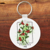 誕生月花生まれ12月ホリー冬 キーホルダー (正面)