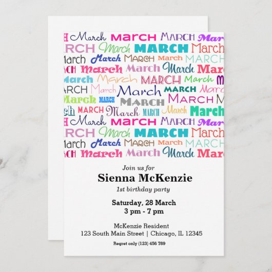 誕生月　３月 招待状 (正面/裏面)