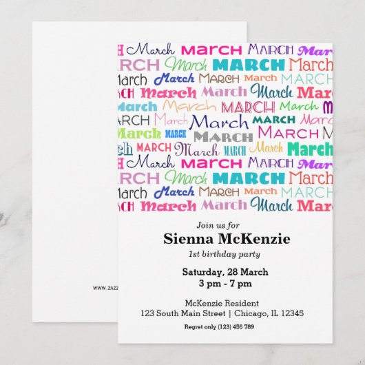 誕生月：3月 招待状 (正面/裏面)