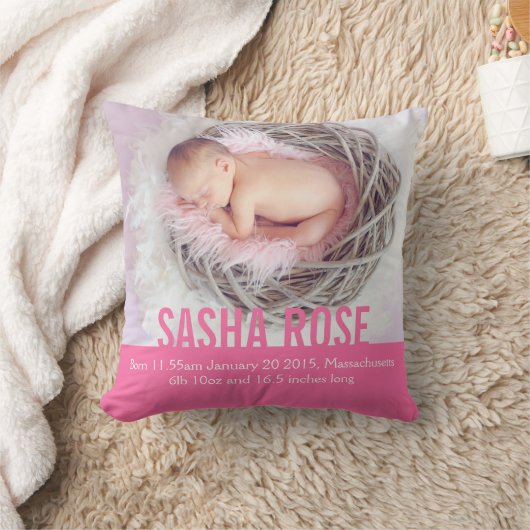 誕生生まれたばかりのギフトピンク誕生詳細枕 クッション (ブランケット)