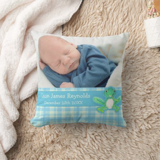 誕生生まれたばかりのギフト少年ブルーカエル枕 クッション (ブランケット)