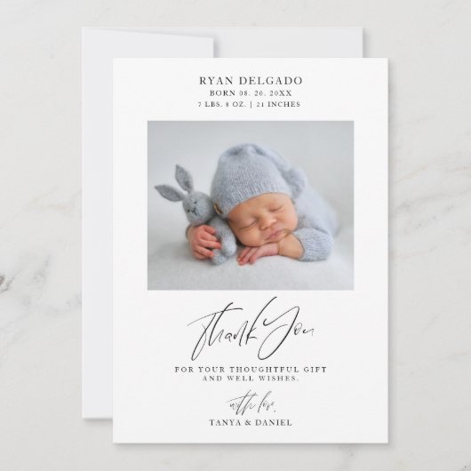 誕生生まれたばかりの発表の写真サンキューカード サンキューカード (正面)