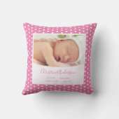 誕生生まれたばかりの統計と写真を持つベビーガール クッション (裏面)