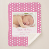 誕生生まれたばかりの統計と写真を持つベビーガール シェルパブランケット (正面)