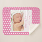 誕生生まれたばかりの統計と写真を持つベビーガール シェルパブランケット (正面(横))