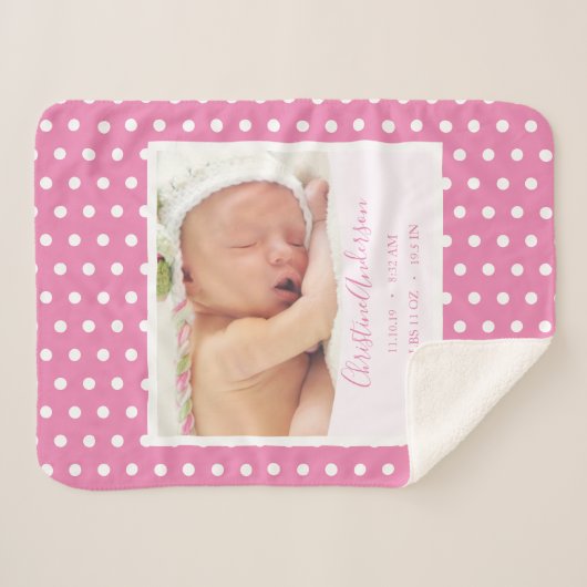 誕生生まれたばかりの統計と写真を持つベビーガール シェルパブランケット (正面(横))