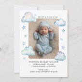 誕生発表クラウド&スター男の赤ちゃんカード 案内状 (正面)