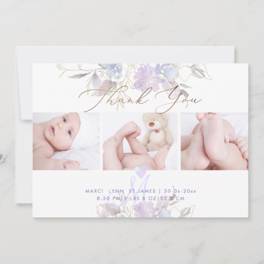 誕生発表シャワ感謝していーUパープルスイートピー 招待状 (正面)